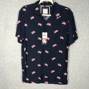 Denim Flower Shirt Men Small Blue‎ Button Flag USA 4th July America Patriotic